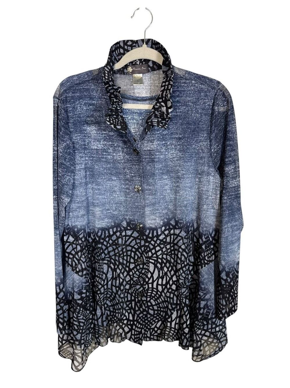 DAMEE Art to Wear Colorful Twinset Watercolor Size Large Blue Lace Black